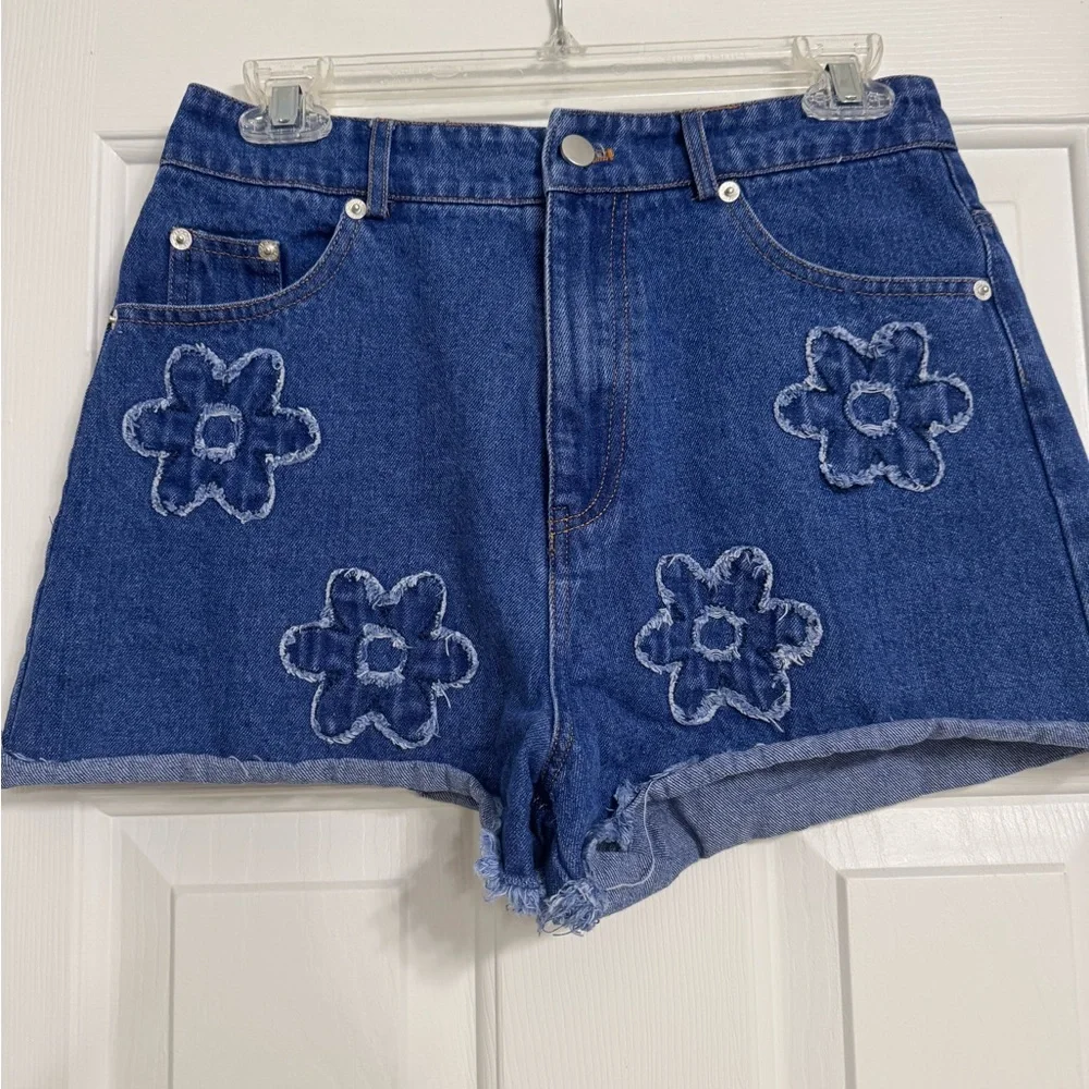 Floral Embroidered Denim Shorts